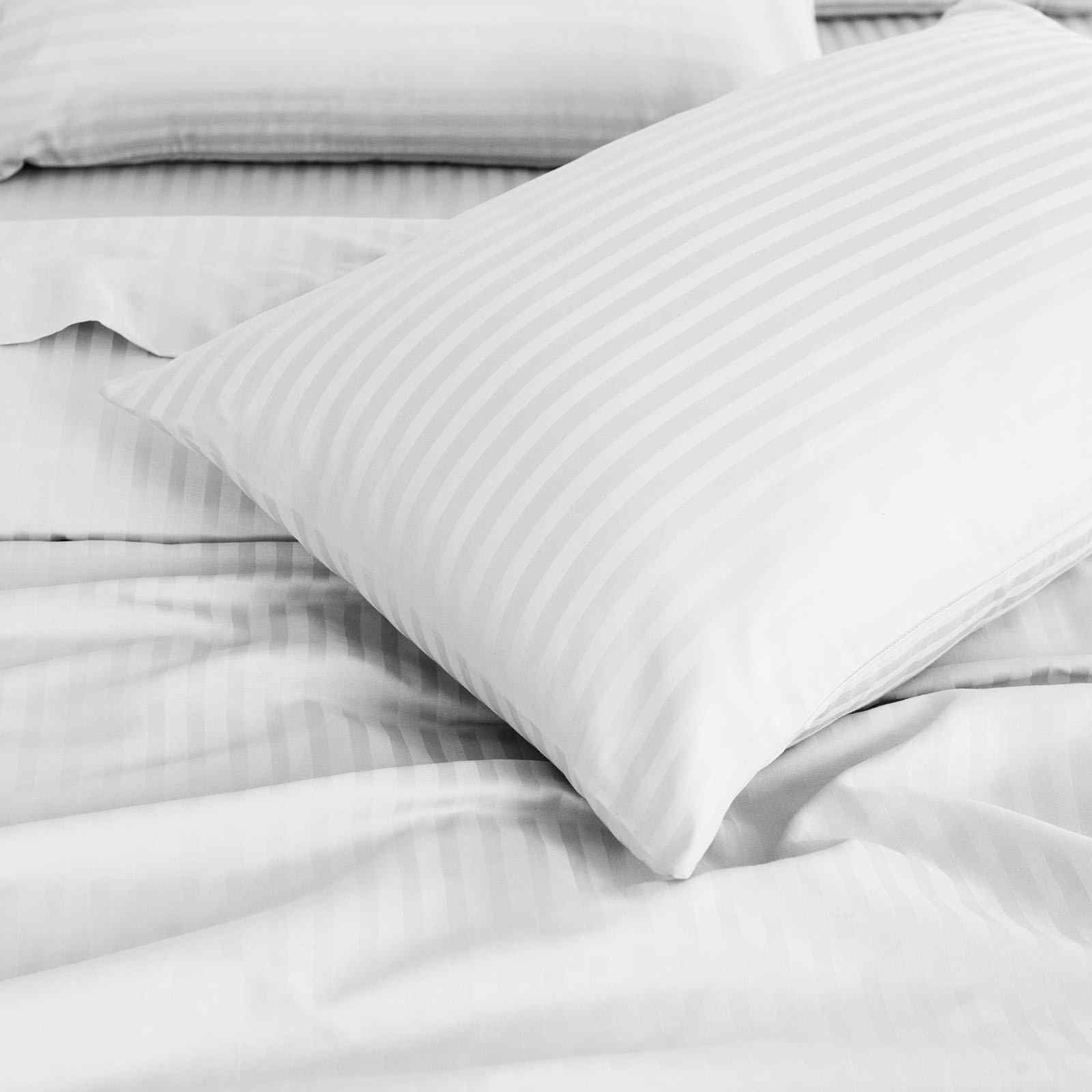 QUEEN 1200 Thread Count Stripe Cotton Blend Quilt Cover Sets - White - Nurns