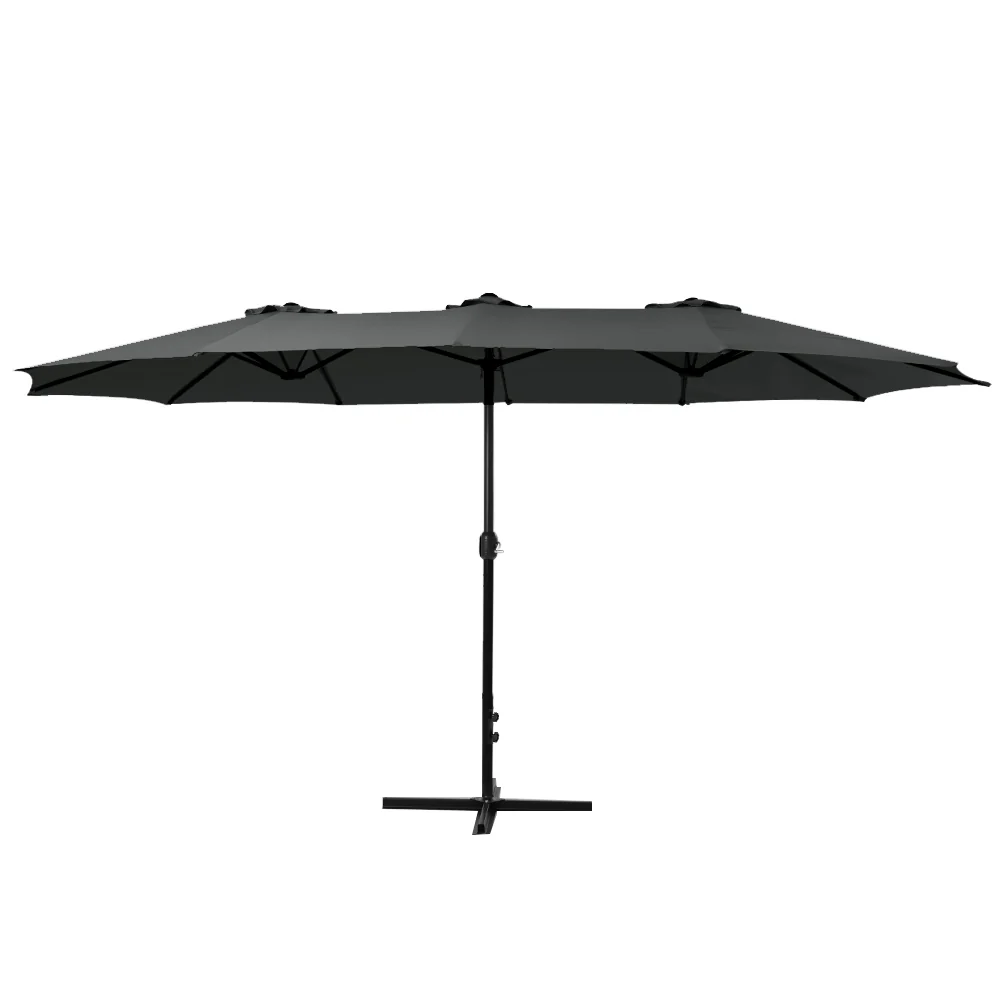 Instahut 4.57m Outdoor Umbrella Beach Pole Garden Tilt Black - Nurns