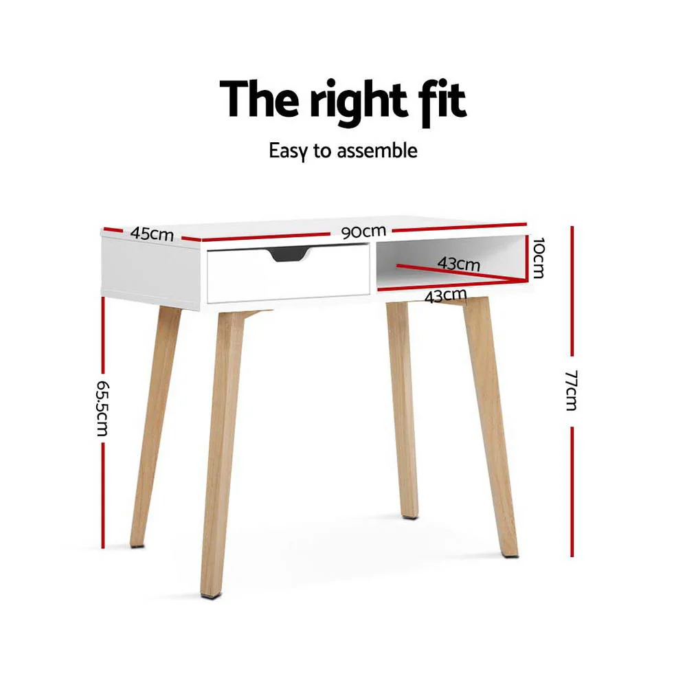 Artiss Computer Desk Drawer Cabinet Shelf White 90cm - Nurns