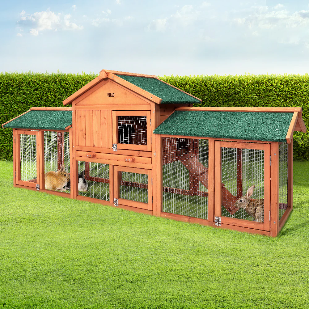 Rabbit Hutch Chicken Coop Wooden Cage Pet Hutch 220cm x 52cm x 84cm - Nurns