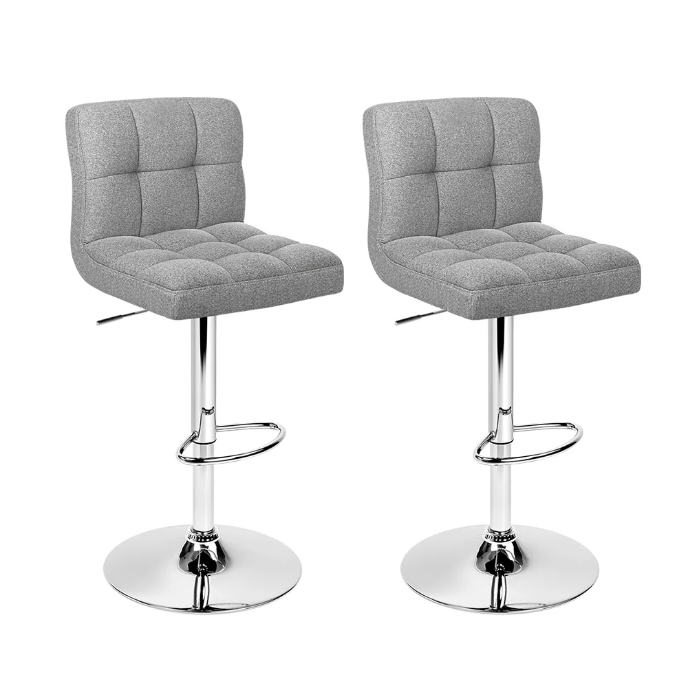 Set of 2 Chania Bar Stools Kitchen Dining Chairs Counter Stool Gas Lift Fabric - Grey - Nurns