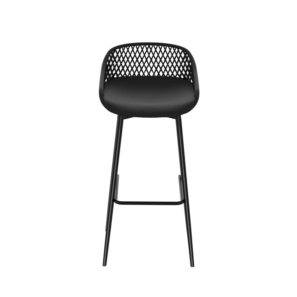 Fica Set of 4 Outdoor Bar Stools Plastic Metal Bistro Patio Dining Chair Balcony - Black - Nurns