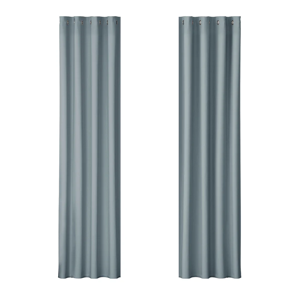 Set of 2 Blockout Curtains Blackout Window Curtain Eyelet 140x230cm Grey - Nurns