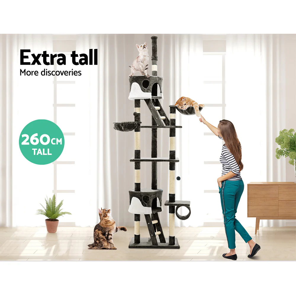 Cat Tree 260cm Trees Scratching Post Scratcher Tower Condo House Furniture Wood - Nurns