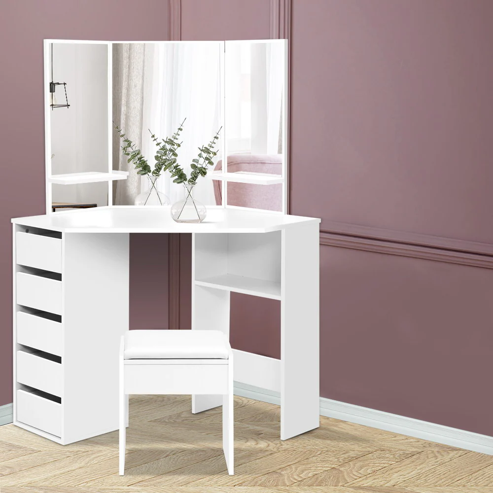 Corner Dressing Table With Mirror Stool White Mirrors Makeup Tables Chair - Nurns