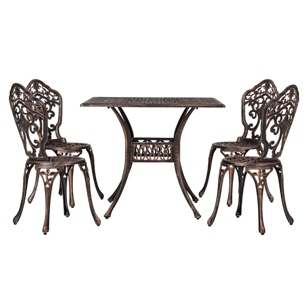 Mindy 4-Seater Outdoor Dining Set Chairs Table Cast Aluminium Patio 5-Piece Outdoor Dining Set - Brown - Nurns