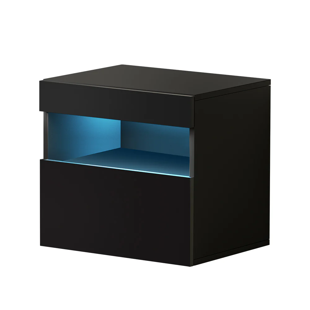 Pictou LED High Gloss Bedside Tables Side Table RGB LED High Gloss Nightstand - Black - Nurns