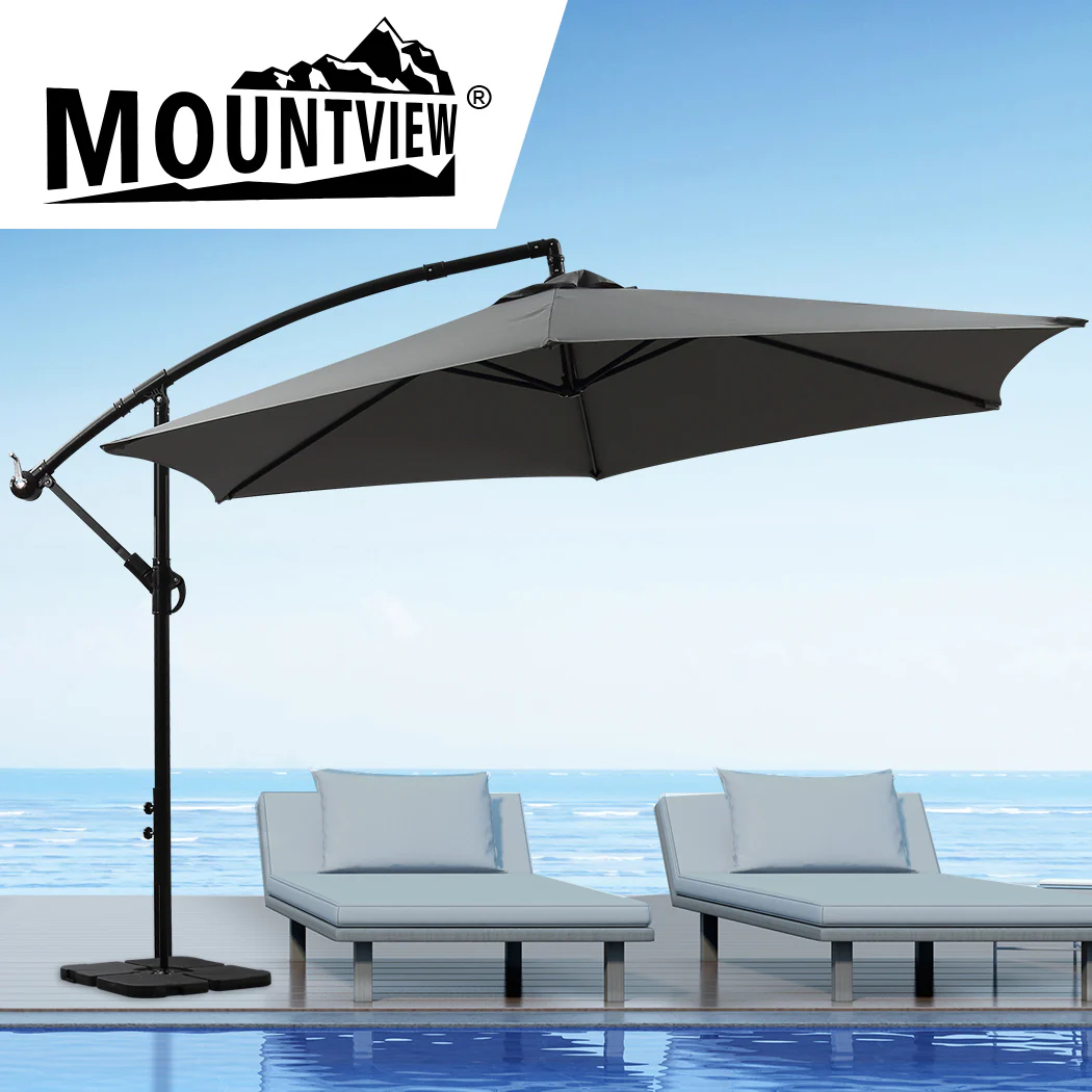 Mountview 3M Outdoor Umbrella Cantilever Grey With Base - Nurns