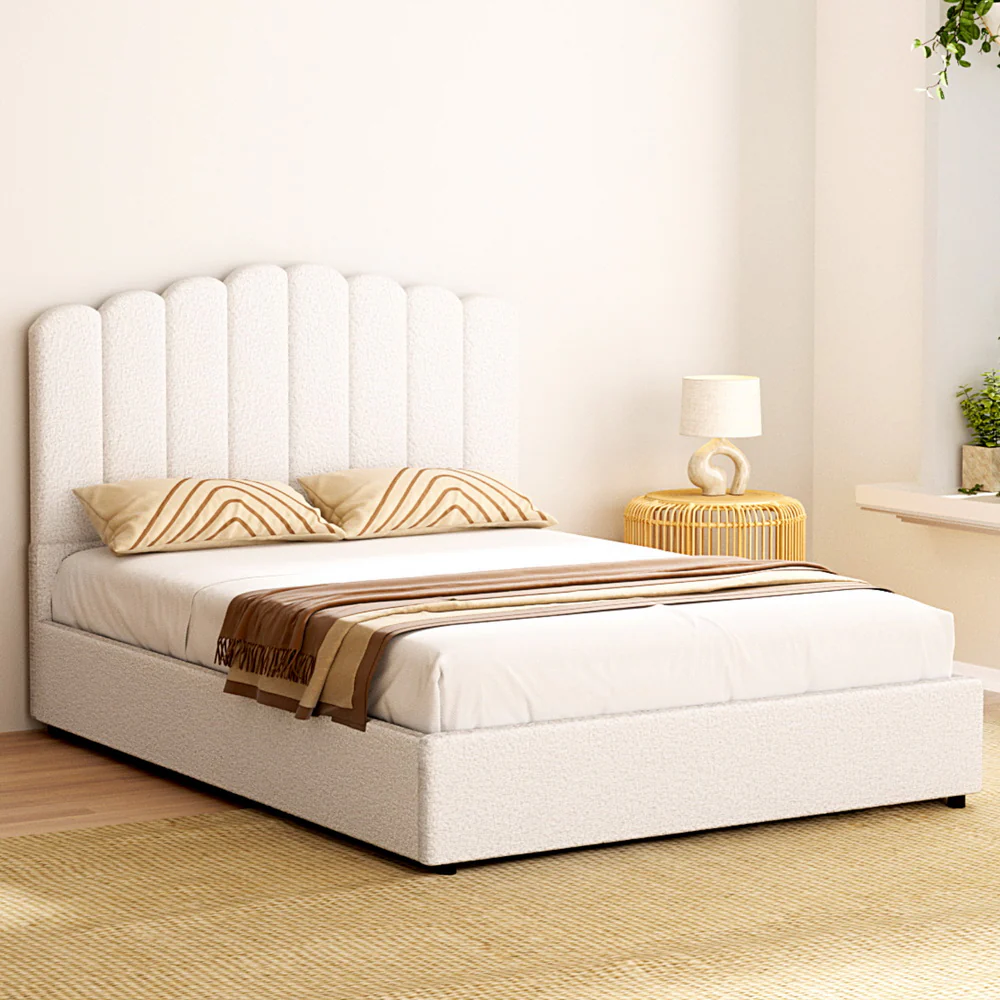 Fiona Bed Frame Bouclé - Beige Double - Nurns