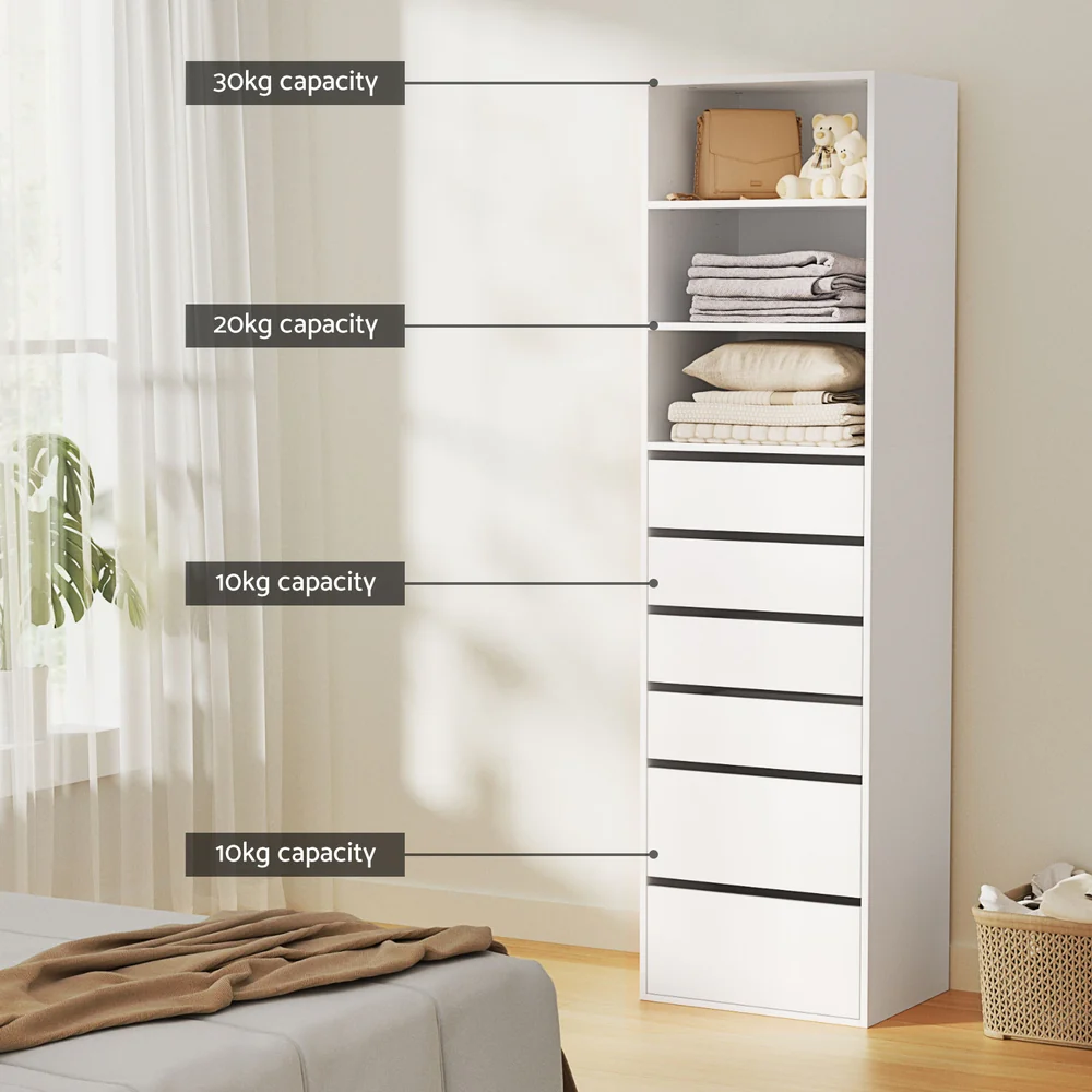 Artiss 6 Chest of Drawers Tallboy Cabinet - White - Nurns