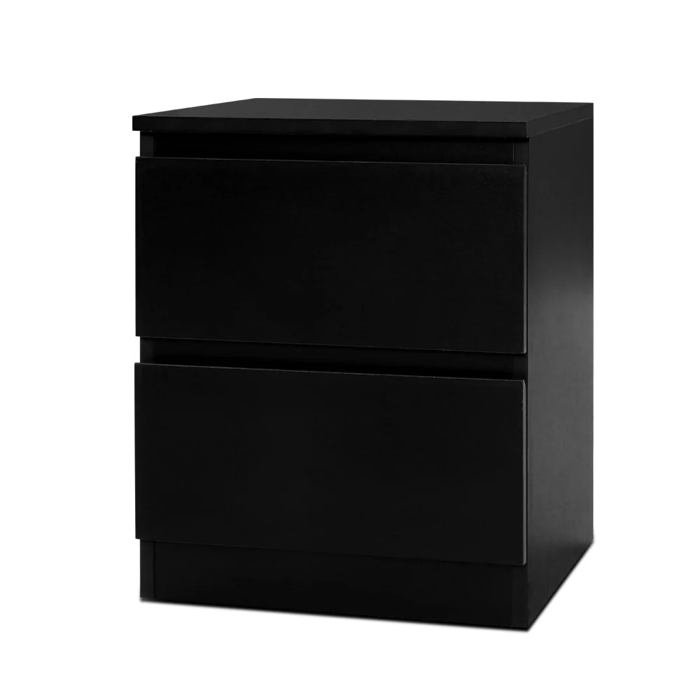 Kenora Wooden Bedside Tables Side Table Bedroom Furniture Nightstand Lamp with 2 Drawers - Black - Nurns