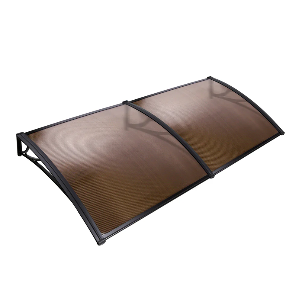 Instahut Window Door Awning Canopy 1mx2m Brown Sheet Black Plastic Frame - Nurns
