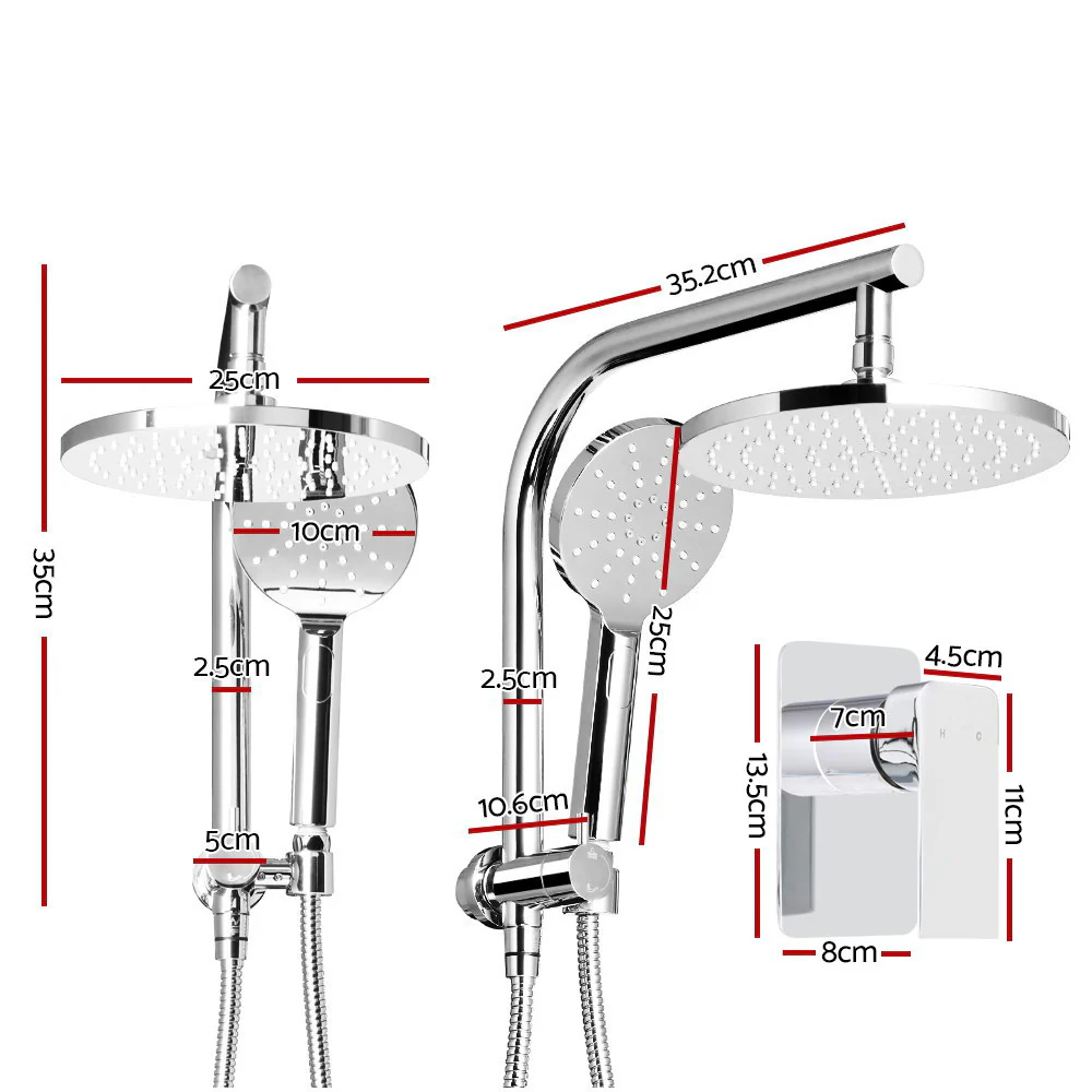 9'' Rain Shower Head Set Handheld Round High Pressure Mixer Tap Chrome - Nurns