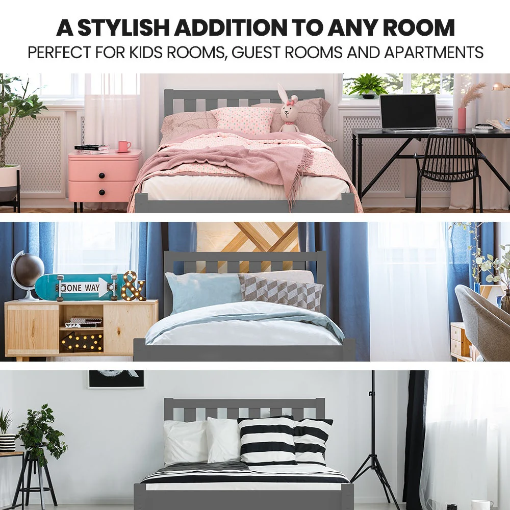 Maia Wooden Timber Bed Frame - Grey King Single - Nurns