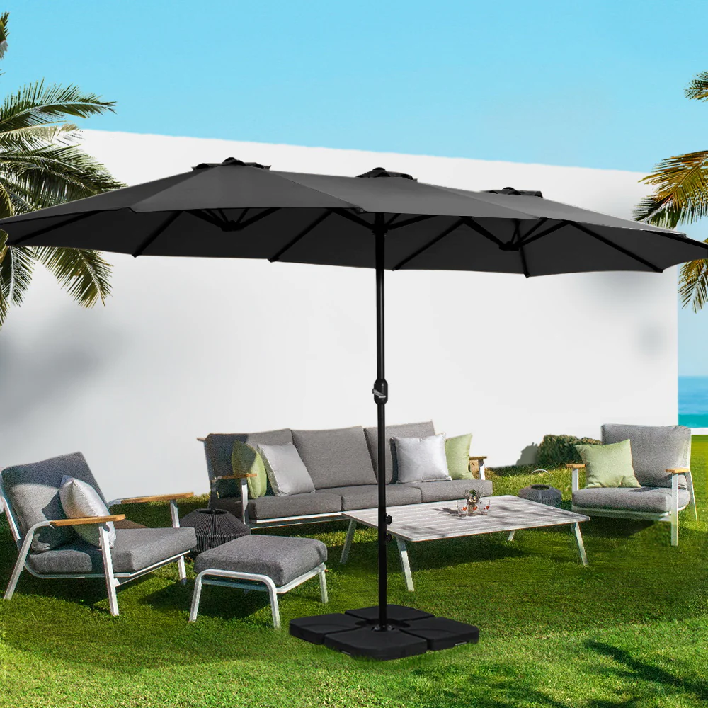 Instahut 4.57m Outdoor Umbrella Beach Pole Garden Tilt Black - Nurns