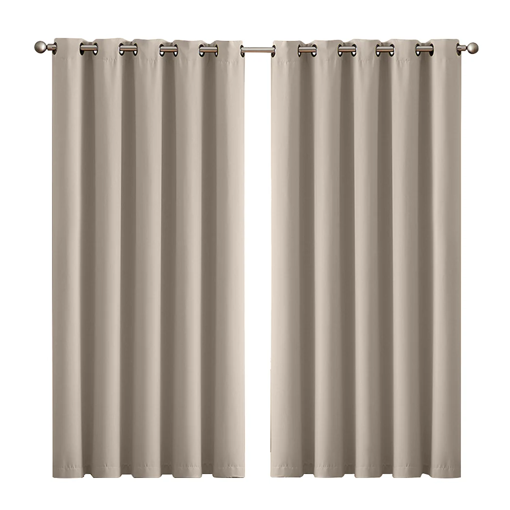 Set Of 2 Blockout Curtains Panels 3 Layers Eyelet Room Darkening 180X230Cm Beige - Nurns