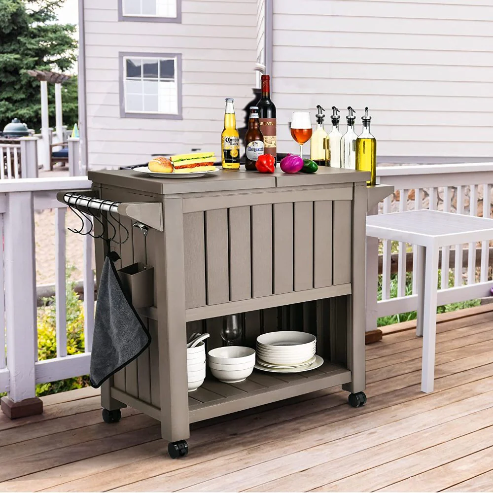 Kyle Garden Bar Serving Cart With Cooler - Taupe - Nurns