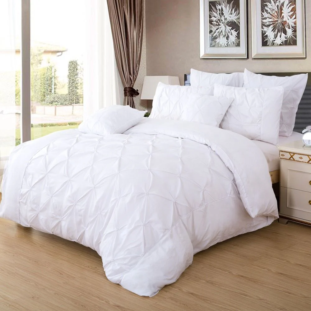 King Diamond Pintuck White Duvet Quilt Cover Set - Nurns