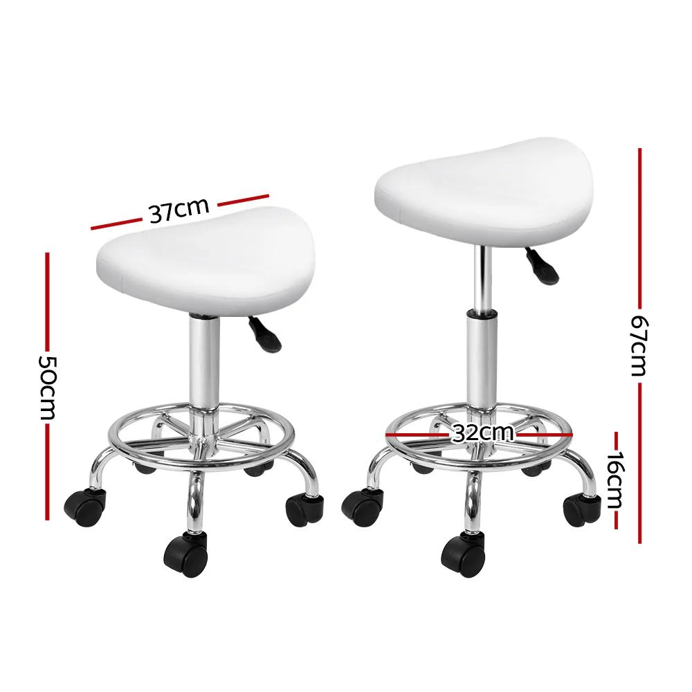 Set of 2 Salon Stool Saddle Swivel Chair White - Nurns