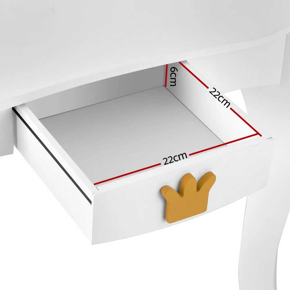 Kids Dressing Table Vanity Makeup Chair Set Wooden 3 Mirror Drawer - White - Nurns