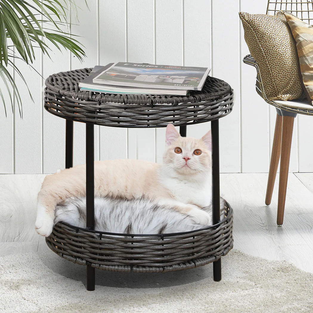 SMALL Cat Beds Rattan Pet Elevated Raised - Brown - Nurns