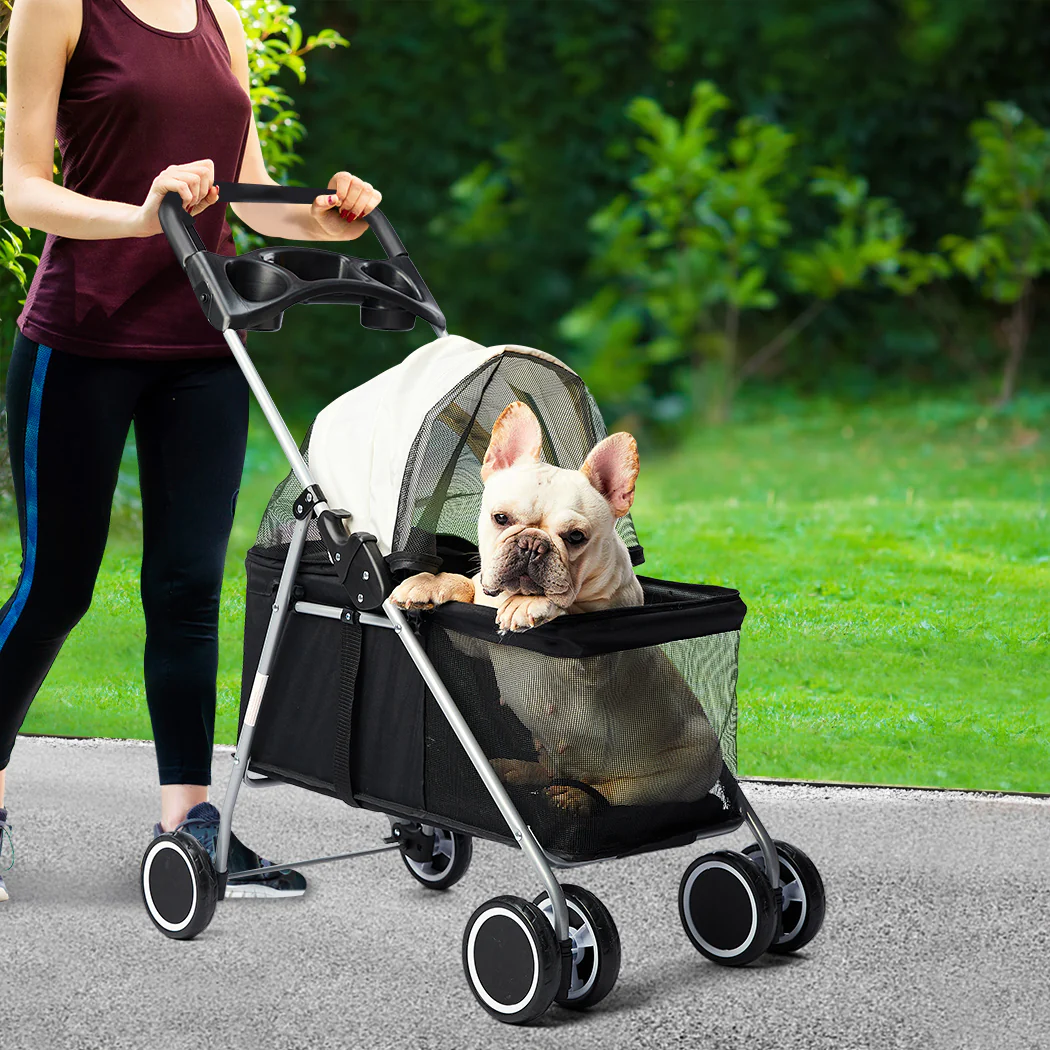 Pet Stroller Dog Cat Pram Foldable Carrier Travel 4 Wheels Pushchair Black Large - Nurns