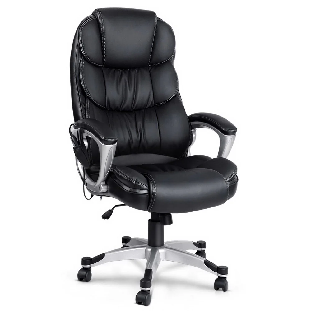 Artiss 8 Point Massage Office Chair Heated Seat Pu Black - Nurns