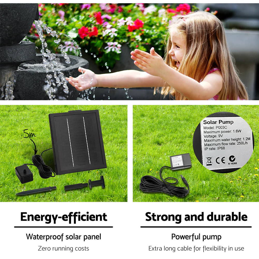 Solar Water Feature Cascading Fountain 4-Tier Bowl LED Lights 72cm - Blue - Nurns