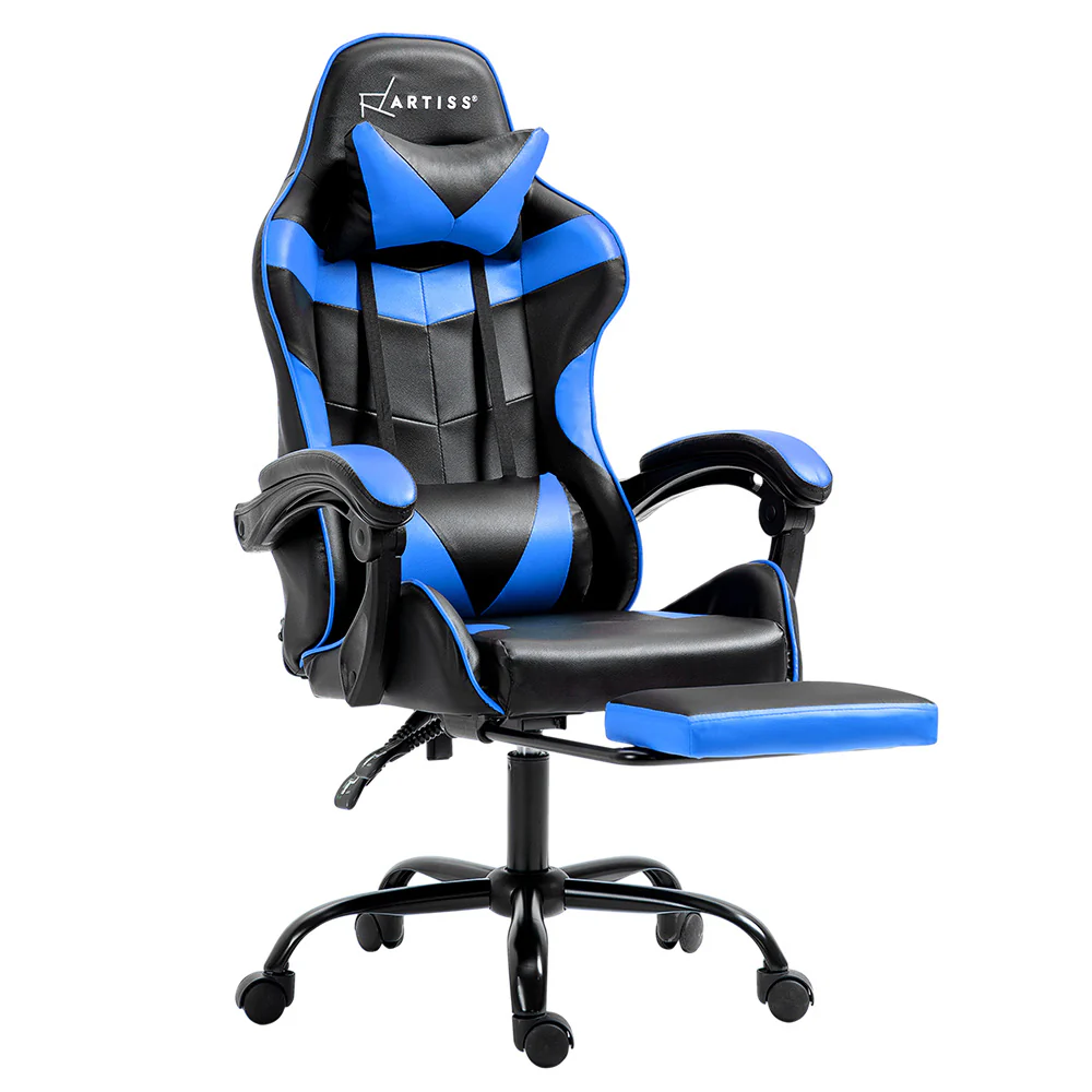 Artiss Gaming Office Chair Recliner Footrest Blue - Nurns