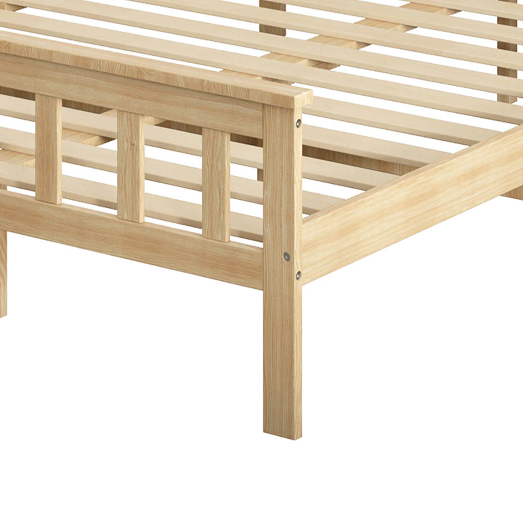Mia Wooden Bed Frame Base Solid Timber Pine Wood Natural - Queen - Nurns