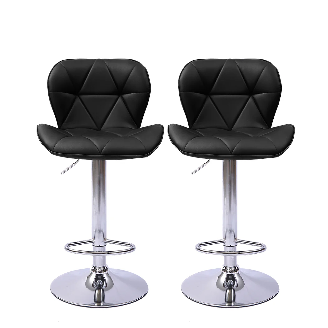 Set of 2 Orleans Bar Stools Kitchen Barstools PU Leather Chairs Gas Lift Swivel - Black - Nurns