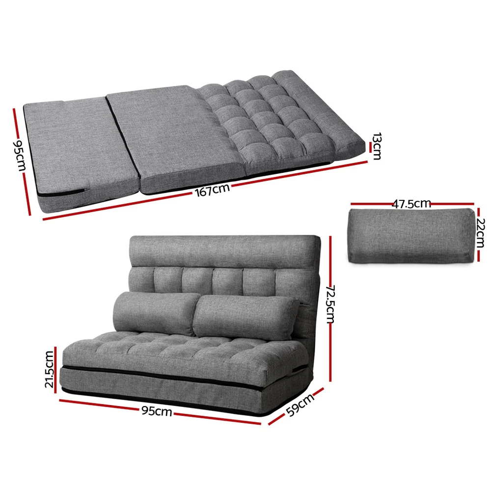 Merryn 2-Seater Fabric Folding Floor Sofa Bed Lounge - Grey - Nurns