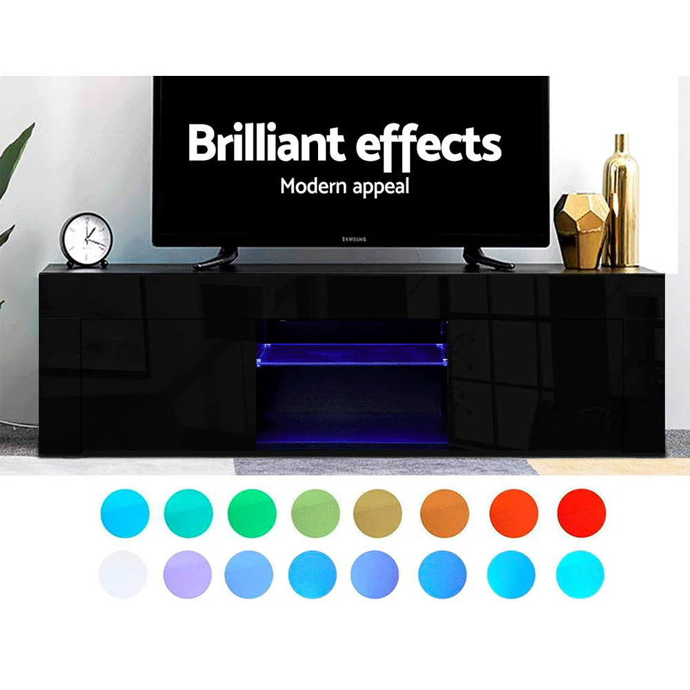 Morten 130cm TV Cabinet Entertainment Unit Stand RGB LED Gloss Furniture - Black - Nurns