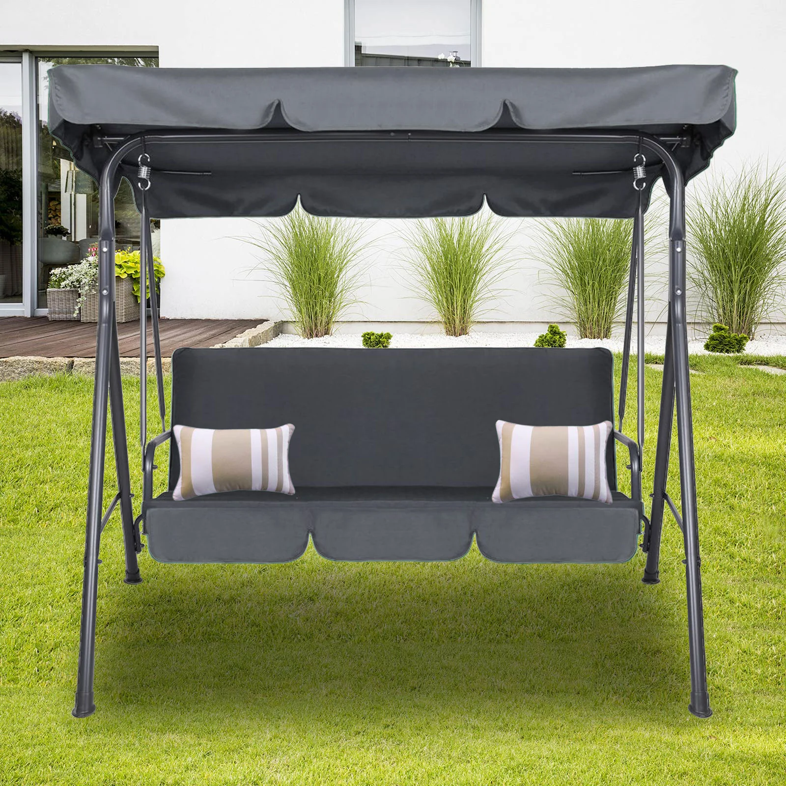 Colton Outdoor Swing Bench Seat Chair Canopy Furniture 3 Seater Garden Hammock - Grey - Nurns
