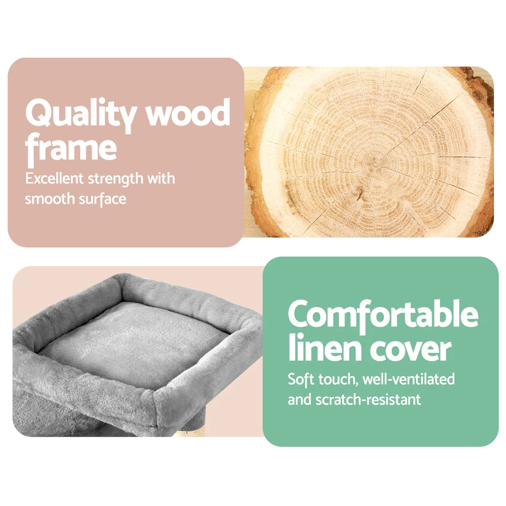 Cat Tree Tower Scratching Post Scratcher Wood Condo House Bed Trees 69cm - Grey - Nurns