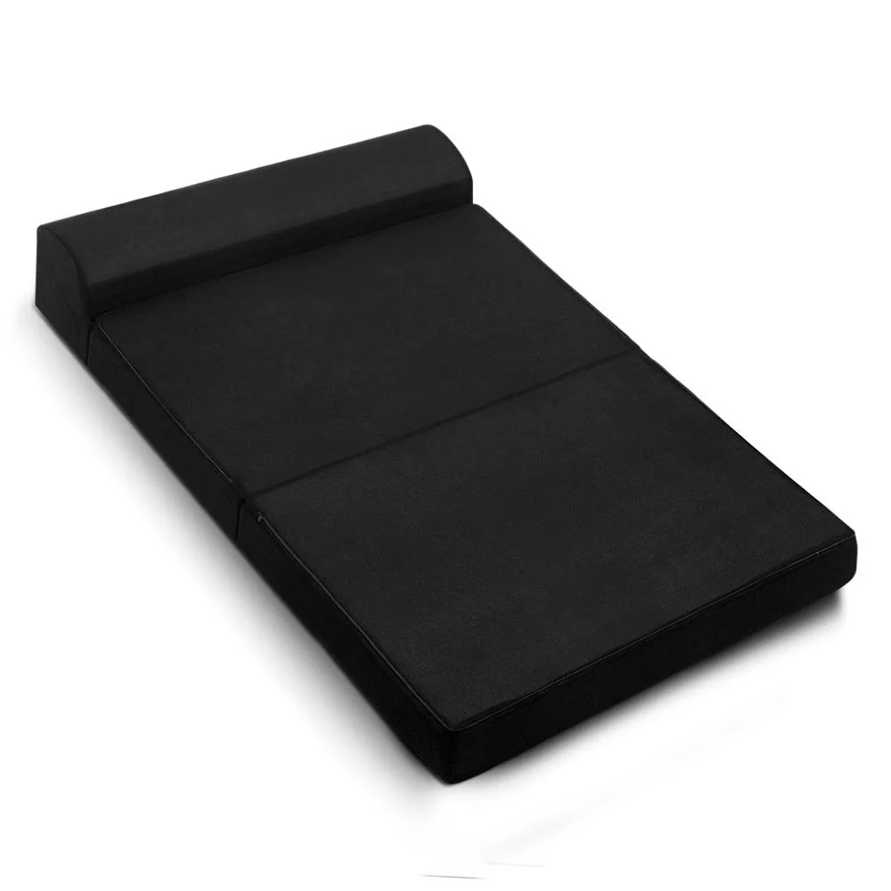 Scarlett 24cm Folding Foam Mattress Portable Double Sofa Bed Mat Air Mesh Fabric Black - Double - Nurns