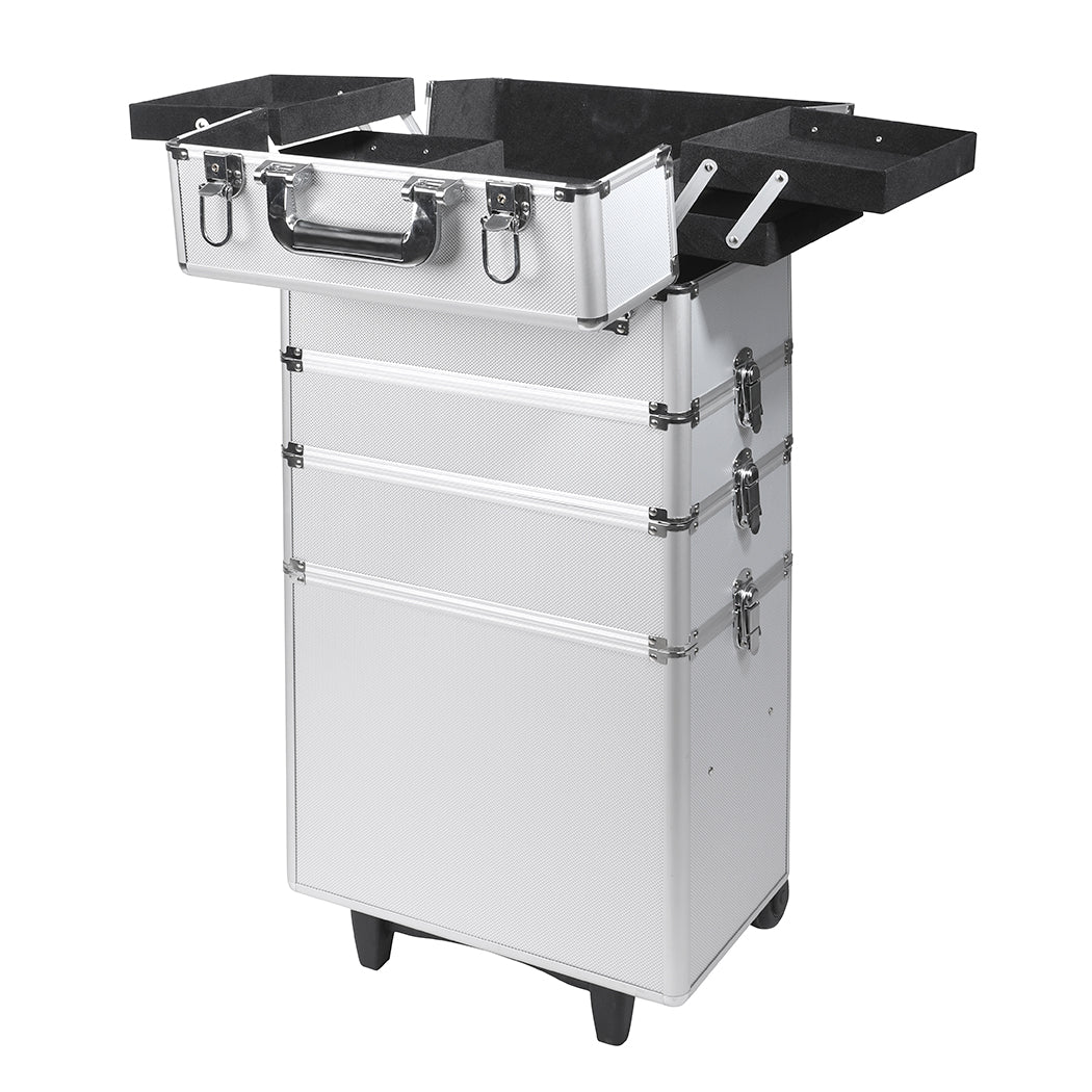 Makeup Case Professional Makeup Organiser 7 In 1 Trolley Silver - Nurns