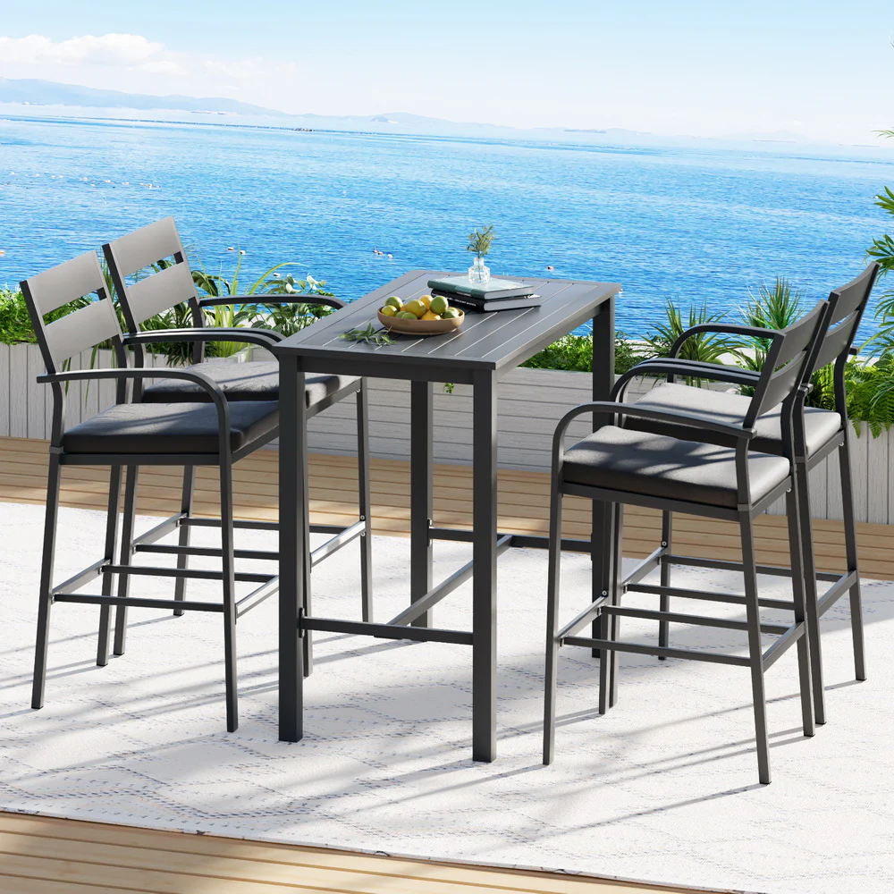 Dominic Patio Dining Chairs Aluminium Table Stools 5-Piece Outdoor Bar Set - Dark Grey - Nurns