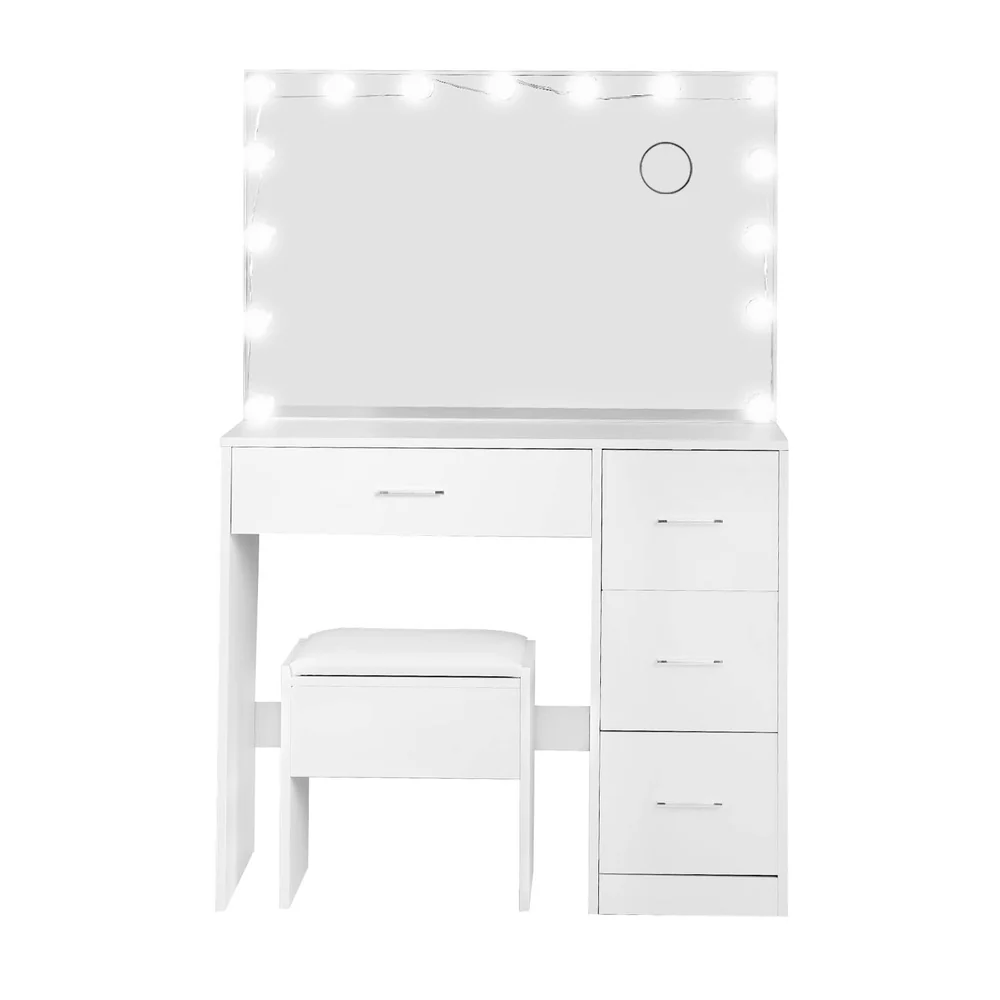 Dressing Table Set Stool 15 Led Bulbs - White - Nurns