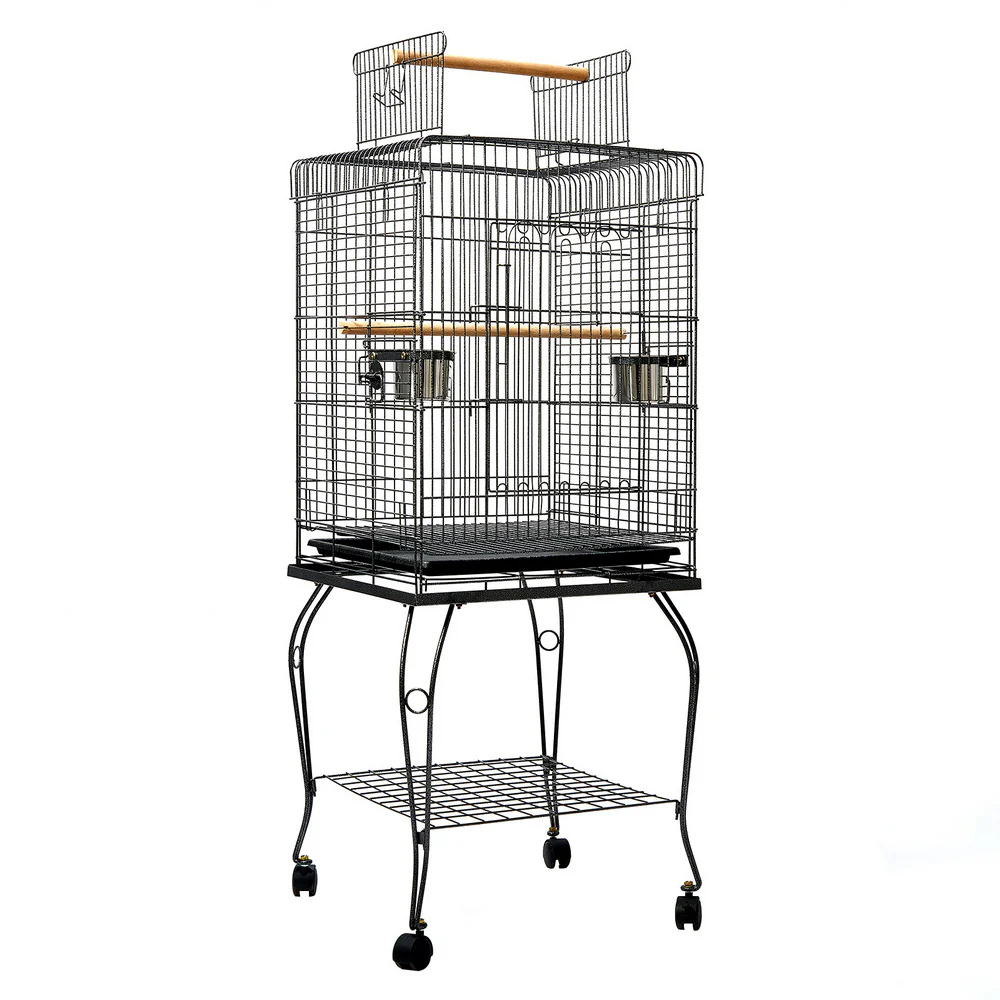 Open Top Design Large Bird Cage with Perch - Black - Nurns