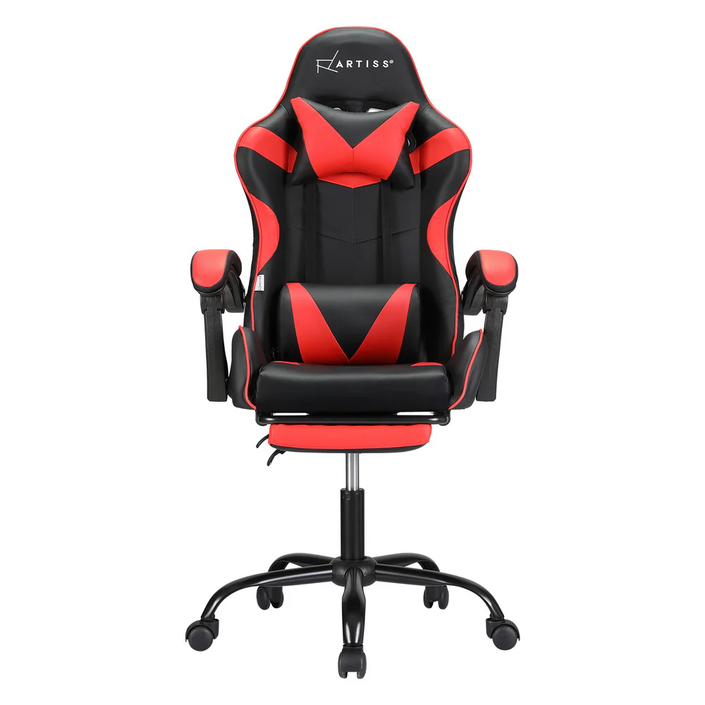 Artiss 2 Point Massage Gaming Office Chair Footrest Red - Nurns