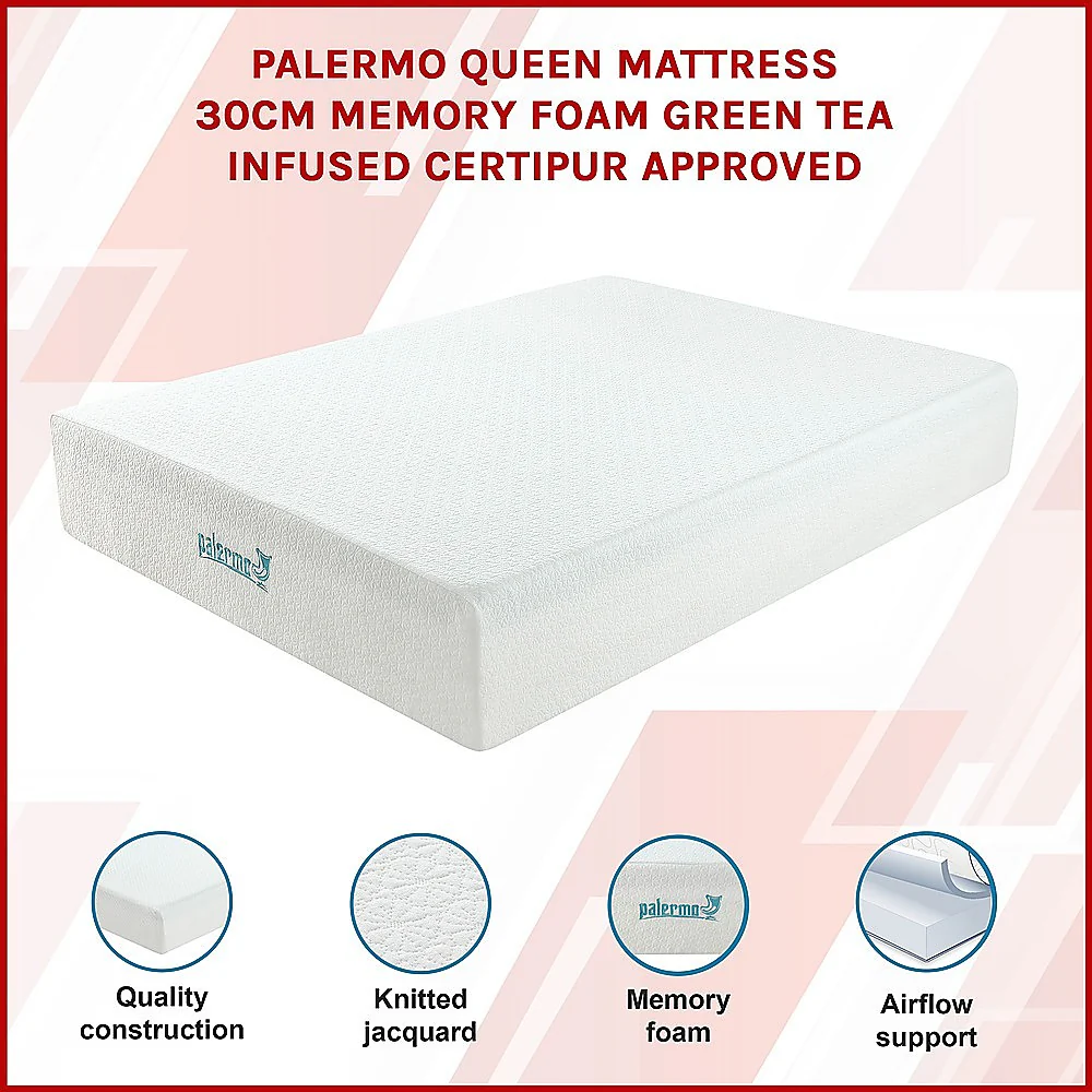 Kairos 30cm Mattress Memory Foam Green Tea Infused - Queen - Nurns