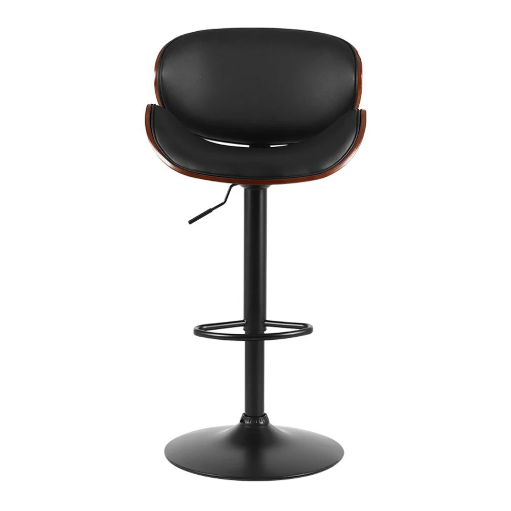 Set of 2 Rouen Kitchen Bar Stools Swivel Gas Lift Wooden Stool Metal Barstools - Black - Nurns