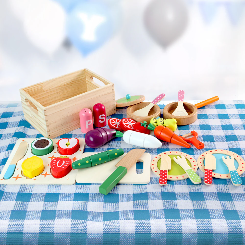 Kids Pretend Play Food Kitchen Wooden Toys Childrens Cooking Utensils Food - Nurns