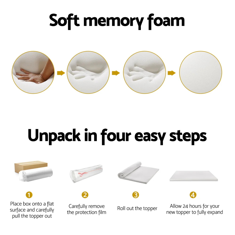 Queen Giselle Bedding Memory Foam Mattress Topper 7-Zone Airflow Pad 8cm White - Nurns