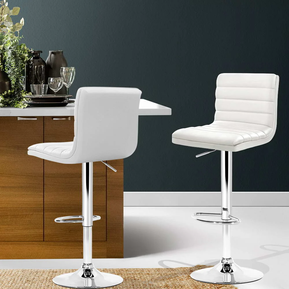 Set of 2 Amaliada PU Leather Bar Stools Padded Line Style - White - Nurns
