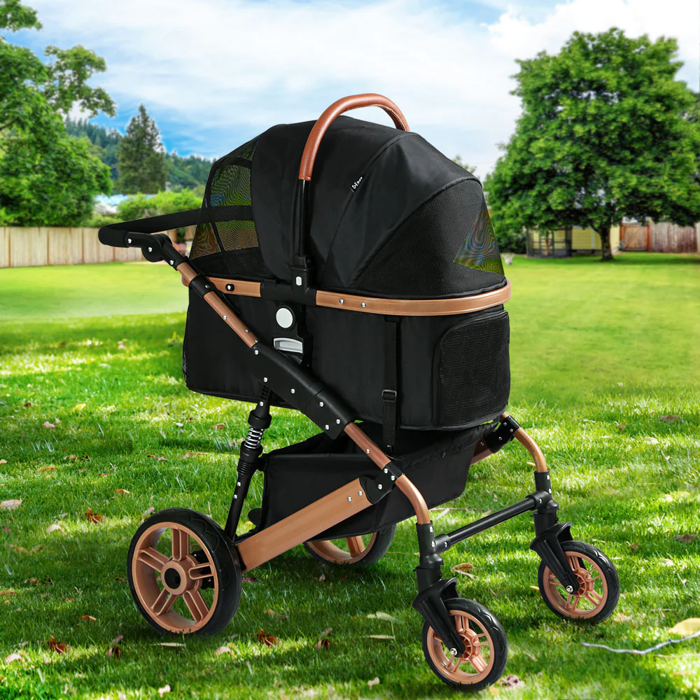 Pet Dog Stroller Pram Large Cat Carrier Travel Pushchair Foldable 4 Wheels - Nurns