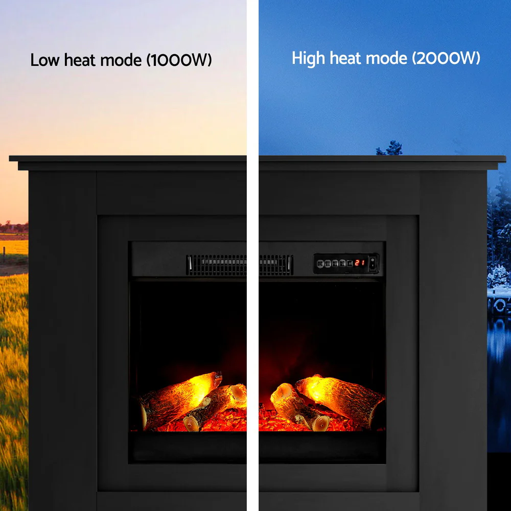 Electric Fireplace Fire Heater 2000W - Black - Nurns