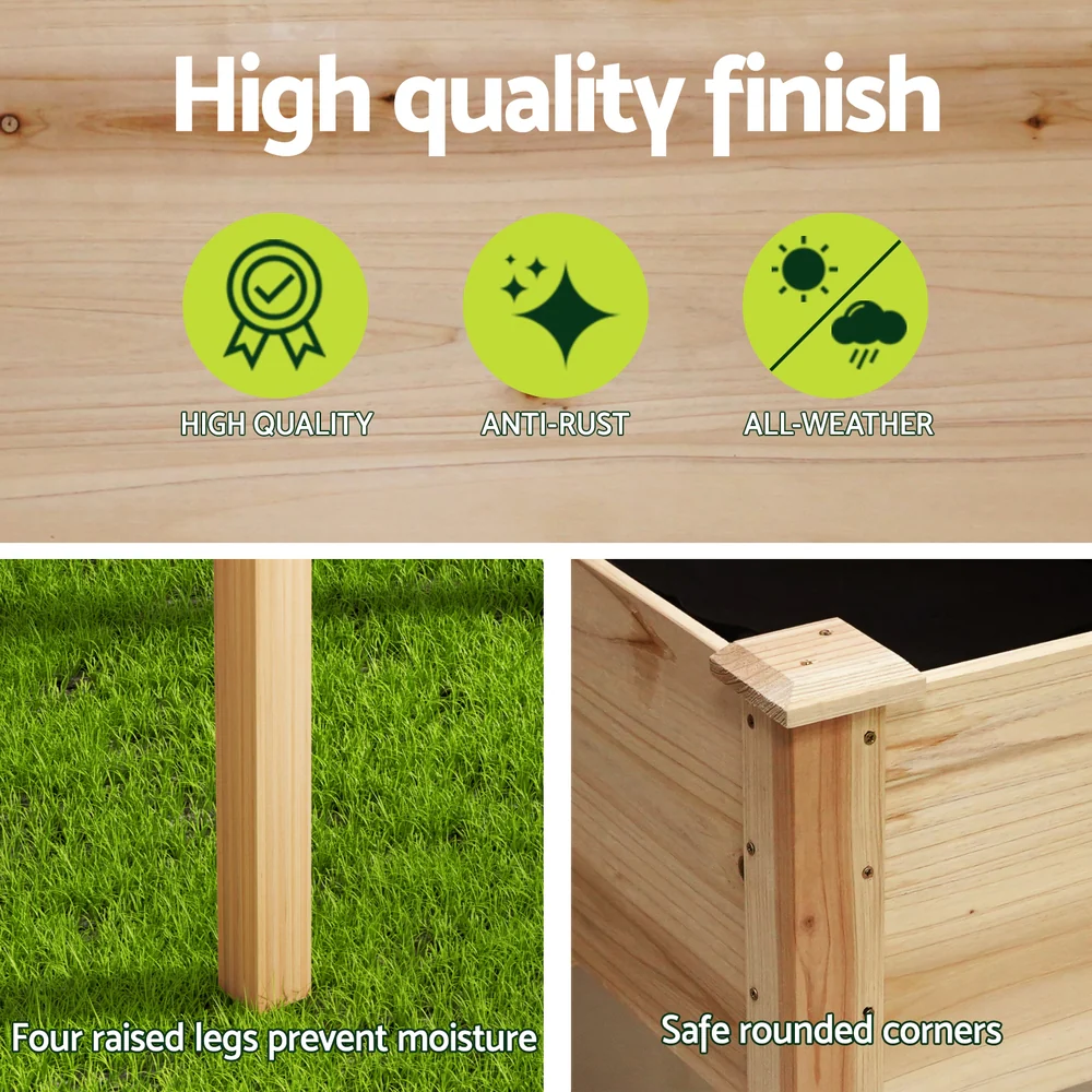 Garden Bed Elevated 120x60x80cm Wooden Planter Box Raised Container - Nurns
