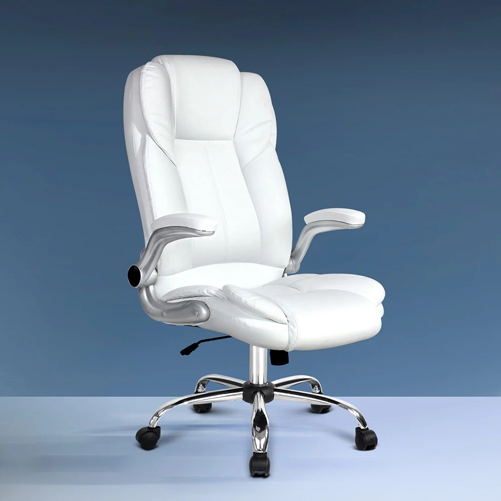 Artiss Executive Office Chair Leather Tilt White - Nurns